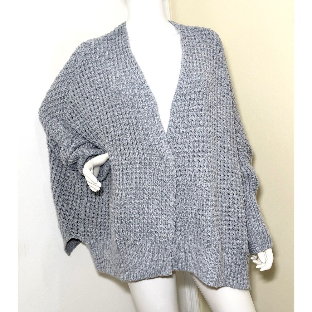 Free People Breeze Cardigan M Gray Wool Angora Oversized Chunky Knit